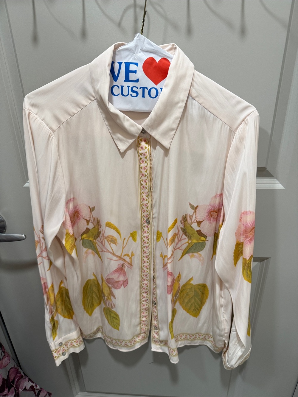 Rose & Olive Pink Cream Floral Button-Down Shirt